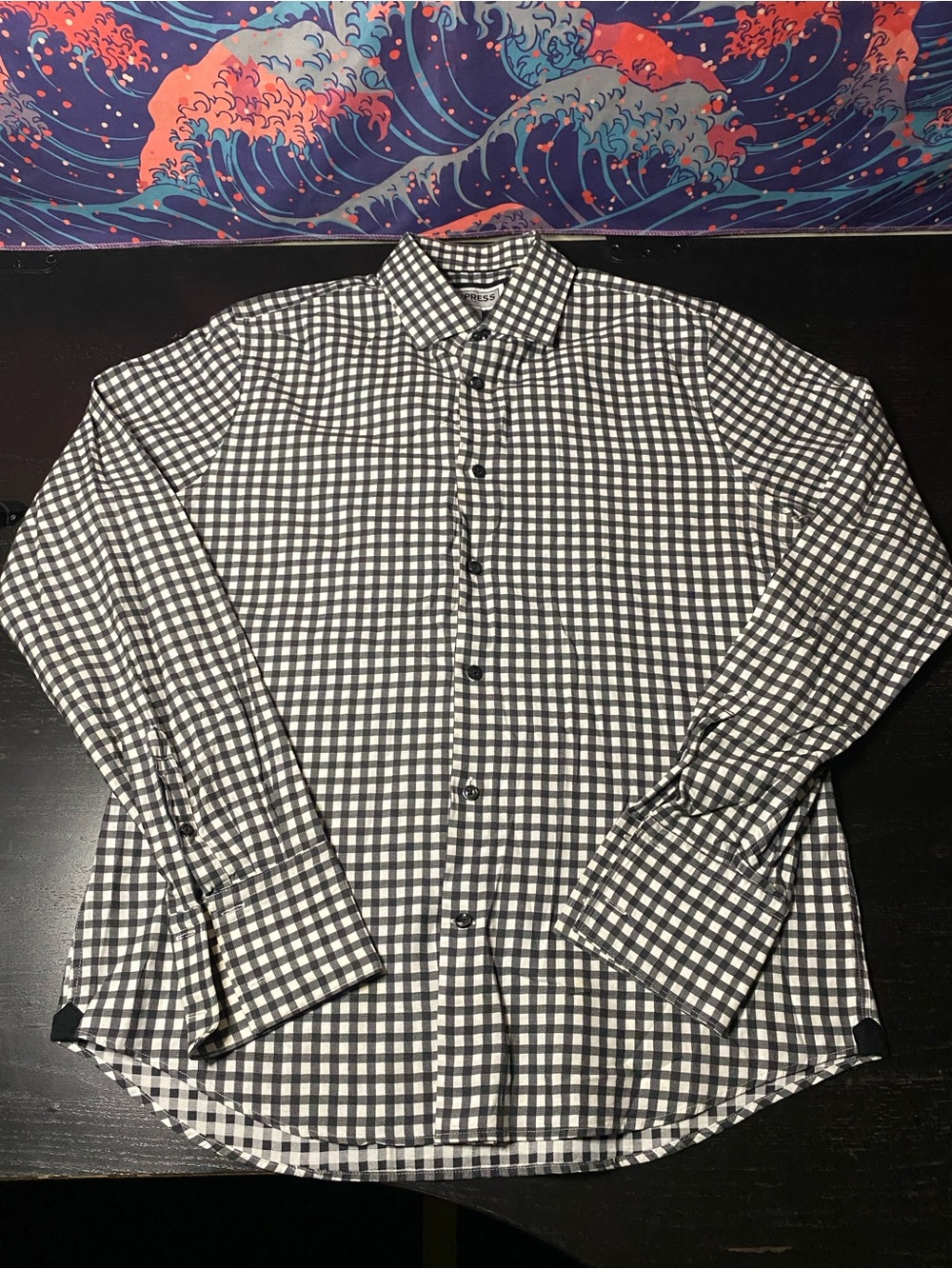 Express Men's Black and White Gingham Button-Up Shirt